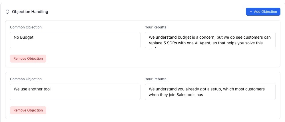 Objection handling suggestions in the reply composer